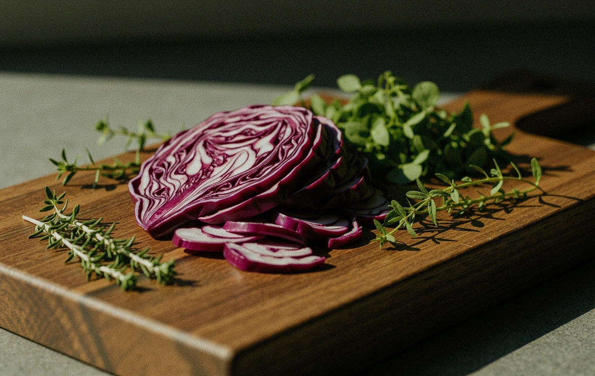 Frische pflanzliche Zutaten auf Holz